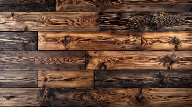 Wood floor with herringbone pattern in dark shades of brown and black