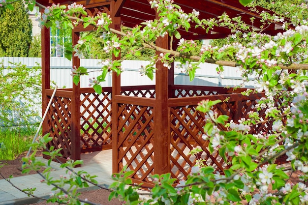 Wood gazebo on the lakeshore of Osoyoos Lake located