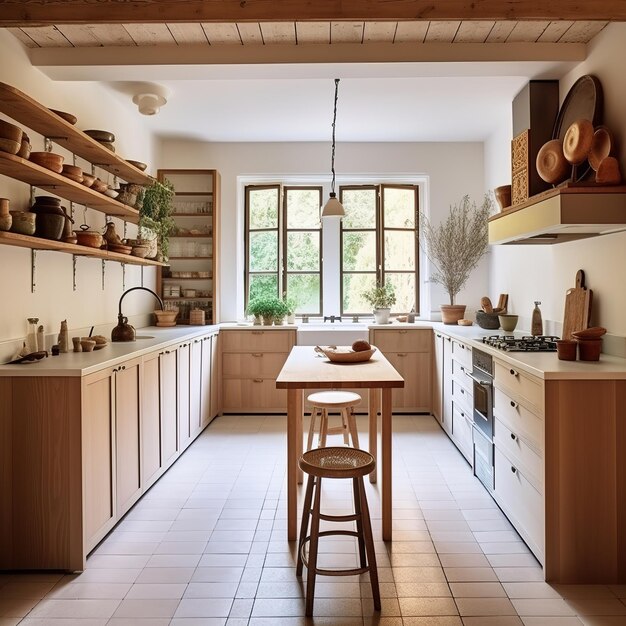 wood kitchen island on the interior of contemporary house