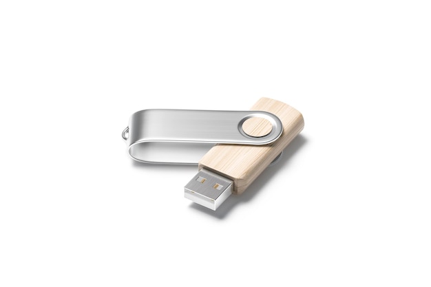 Wood opened usb stick with silver cap Memo pendrive for computer connection Hardware accessory