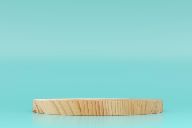 Wood pedestal podium mockup on cyan background 3d rendering