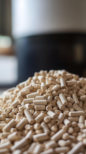 Photo wood pellets alternative fuel used in boilers of central heating systems renewable energy