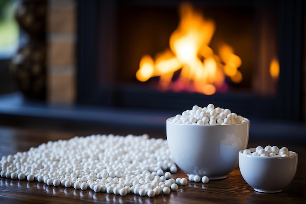 Wood pellets arranged in front of a cozy fireplace Generative Ai