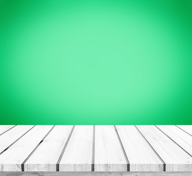 wood plank with abstract green background for product display