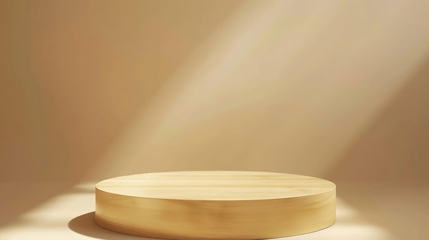 Wood podium on beige background for cosmetic products or food Generative AI