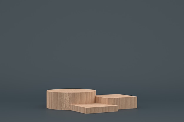 Wood podium minimal 3d rendering or product stand for cosmetic product presentation