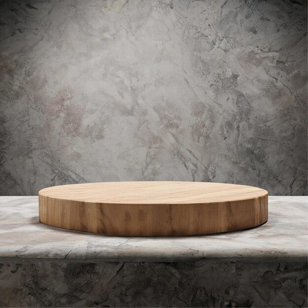 Wood podium on table counter with concrete grunge texture background3d rendering