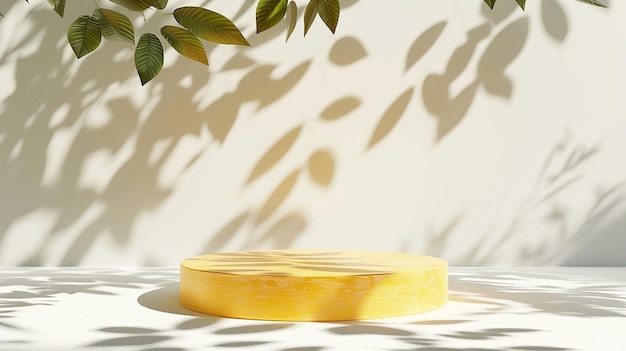 Wood podium in a white space with elegant shadows