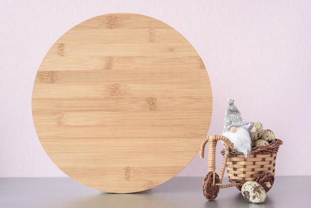 Wood round sign easter mockup blank