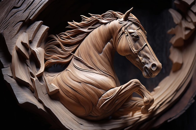 Wood sculpted horse Ai Wooden decorative carving