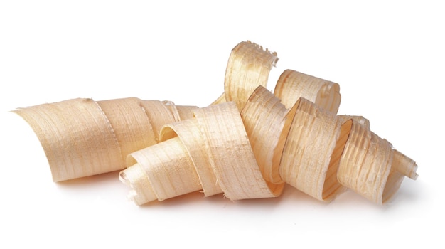 Wood shavings isolated on white background