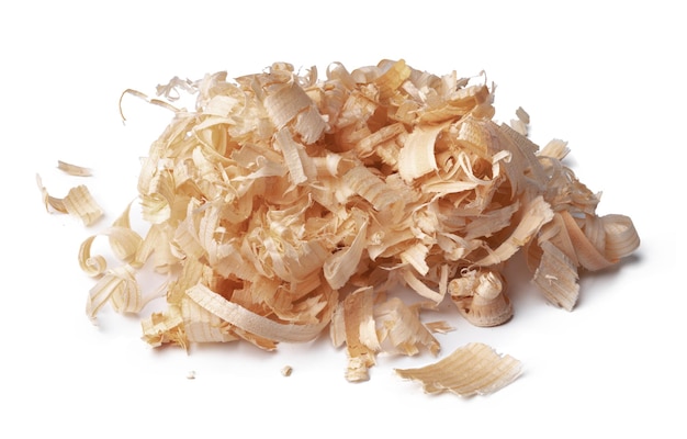 Wood shavings isolated on white background