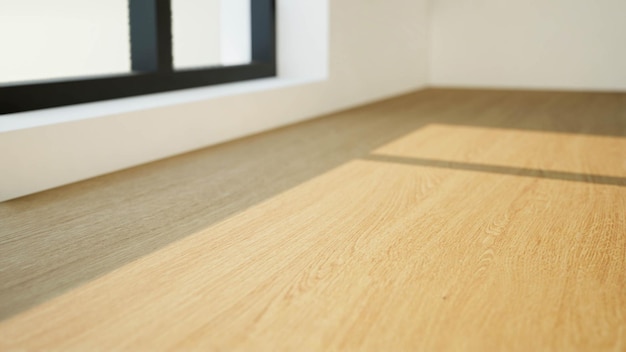 Wood table background with sunlight window 3d render