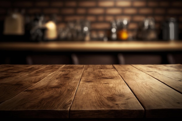 Wood table top (bar) with blur background