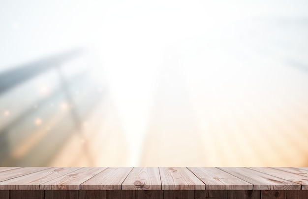 Wood table top and blur glass window For montage product display