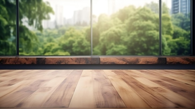 Wood table top on blur glow window arts architecture indoor