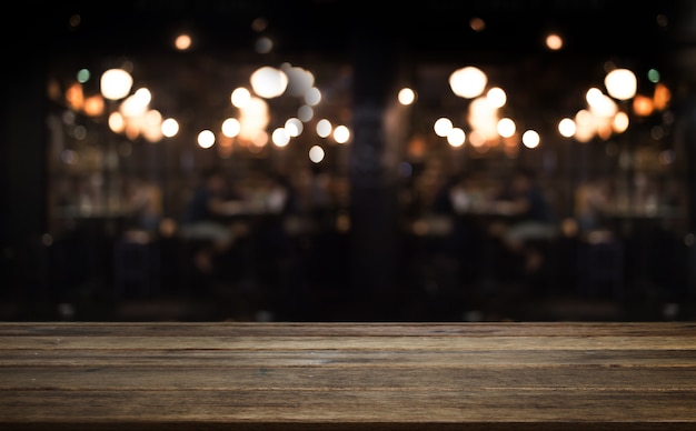 Wood table top counter of cafe or kitchen shop