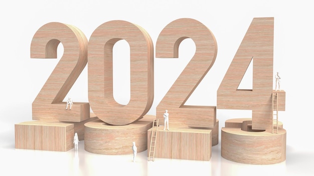 The wood text 2024 and figure for business concept 3d rendering