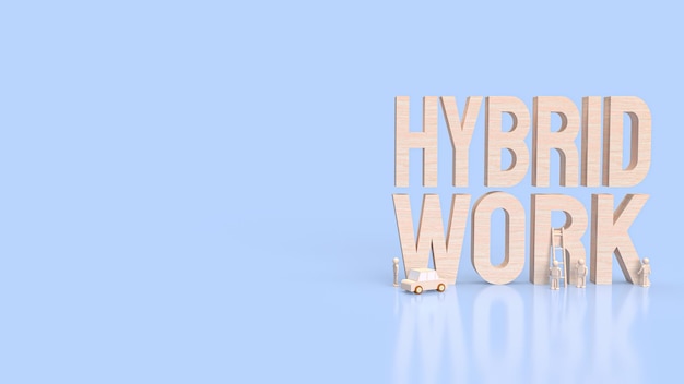 The wood text hybrid working for business concept 3d rendering