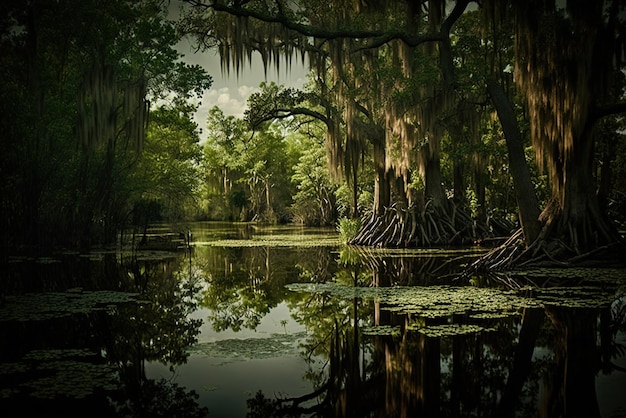 Wooded swamps of a scary forest