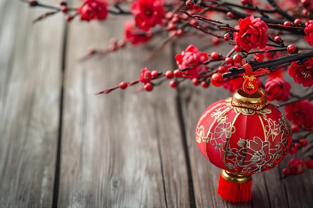 Wooden Backdrop with Chinese New Year Decorations