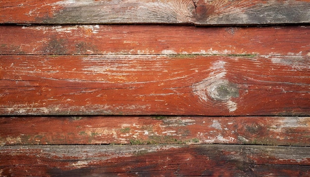 Wooden background of old peeled red timber