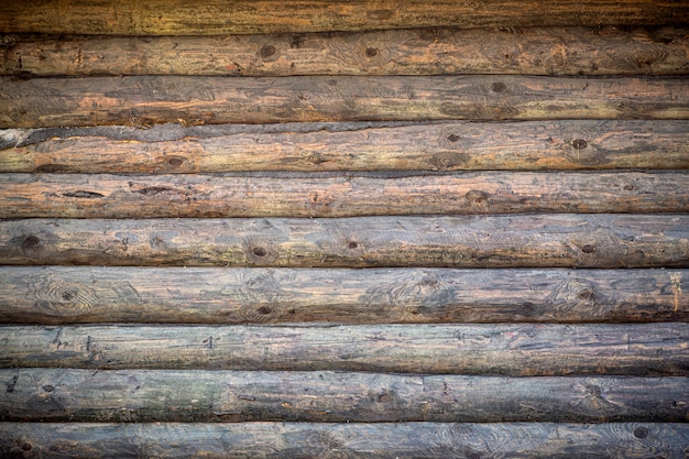 Photo wooden background. old wooden wall of a rustic house with texture