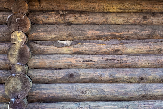 Photo wooden background. old wooden wall of a rustic house with texture