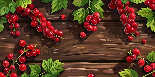 a wooden background with a bunch of red berries on it