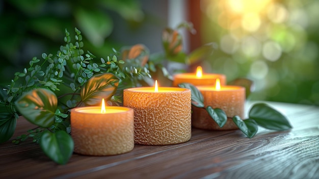 Wooden background with candles in the SPA care area