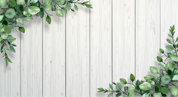 Photo a wooden background with green ivy and a wooden fence