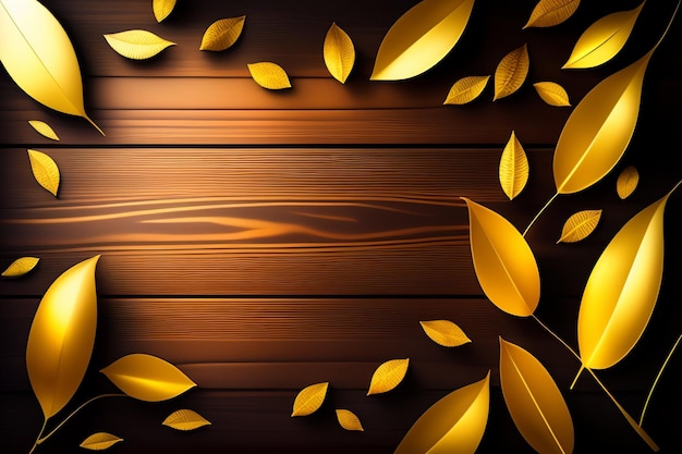 A wooden background with leaves and a frame for your text