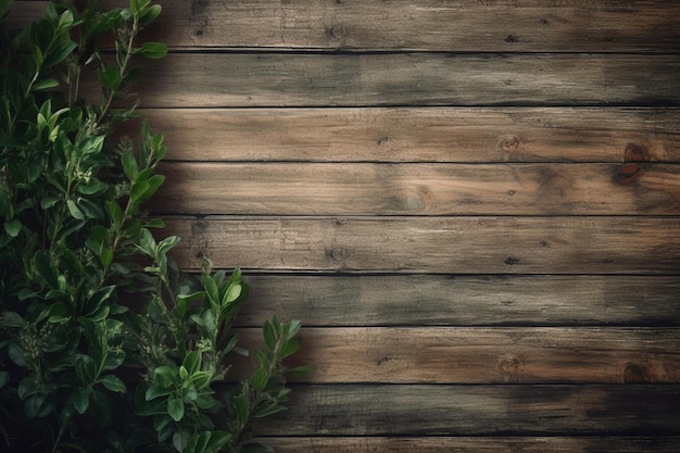 A wooden background with a plant on it