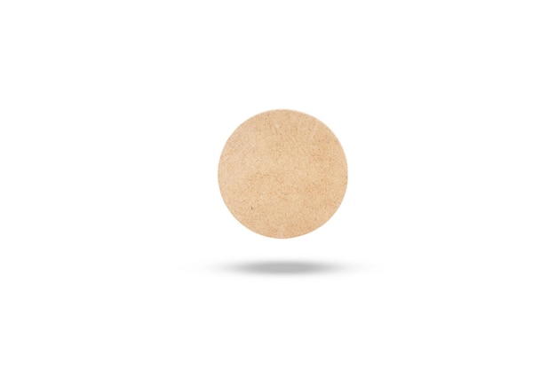 A wooden ball floating on a white background with copy space