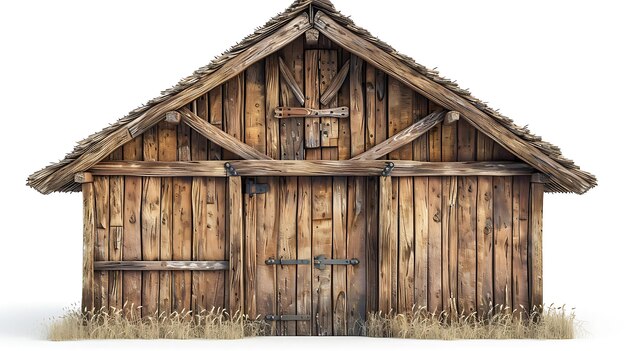 Photo a wooden barn with a wooden door and a sign that says the number 1