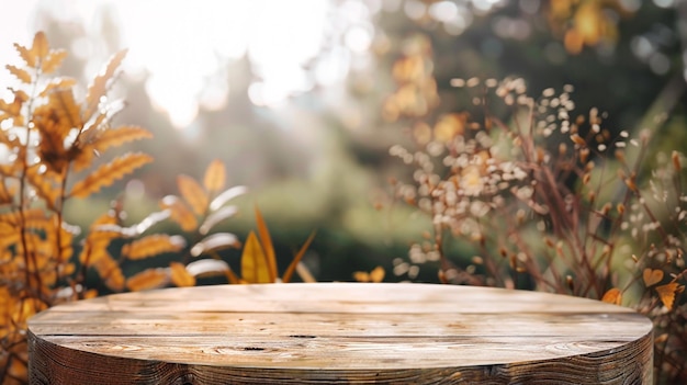 Photo a wooden barrel with a plant in the background and the sun behind it