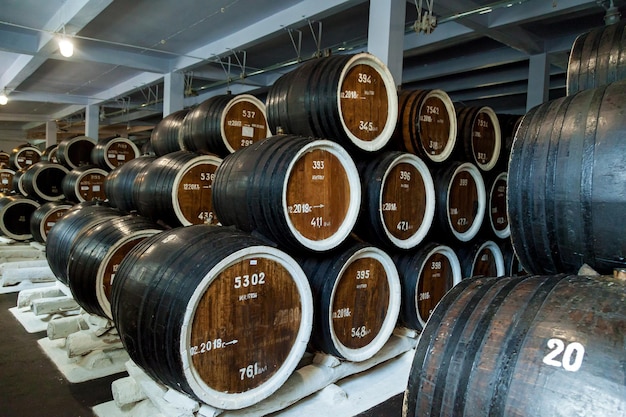 Wooden barrels at cognac factory