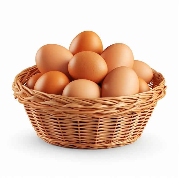 a wooden basket full of eggs