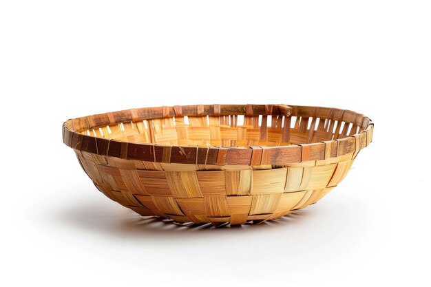 Wooden basket without items on white surface