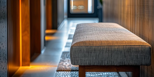 Wooden bench in the corridor of a hotel or restaurant Interior design