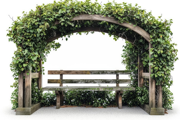 Wooden Bench Under GreeneryCovered Arch On a Clear PNG or White Background