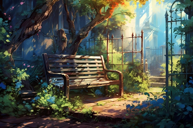 wooden bench in lofi style