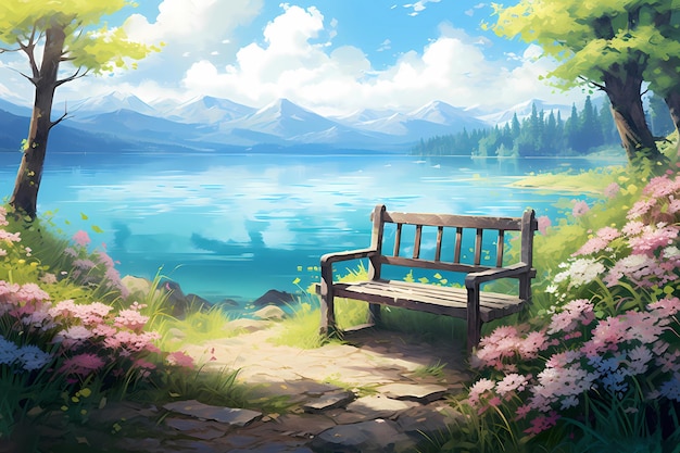 wooden bench in lofi style