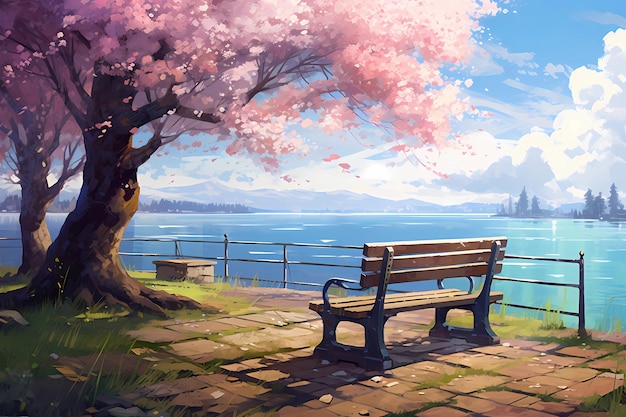 wooden bench in lofi style