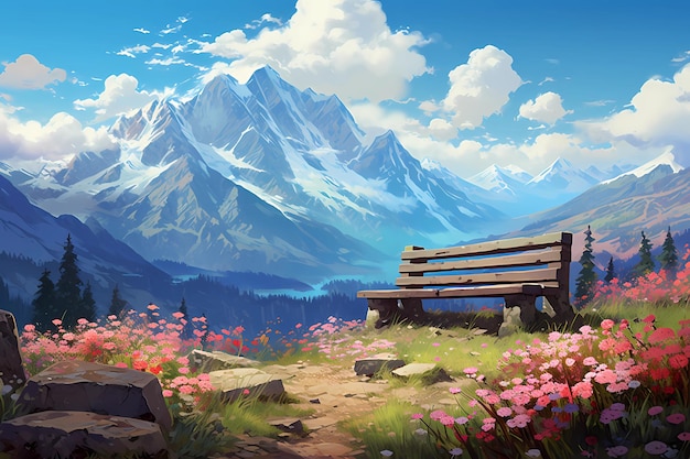 wooden bench in lofi style