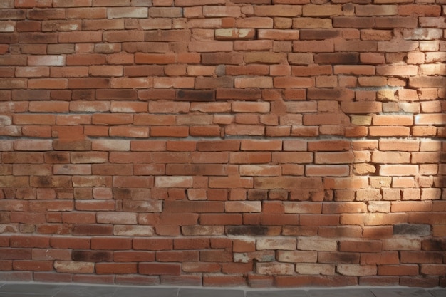 Wooden bench placed in front of a textured red brick wall Generative AI