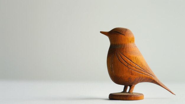 Photo wooden bird figurine on light background handcrafted and detailed small wooden object