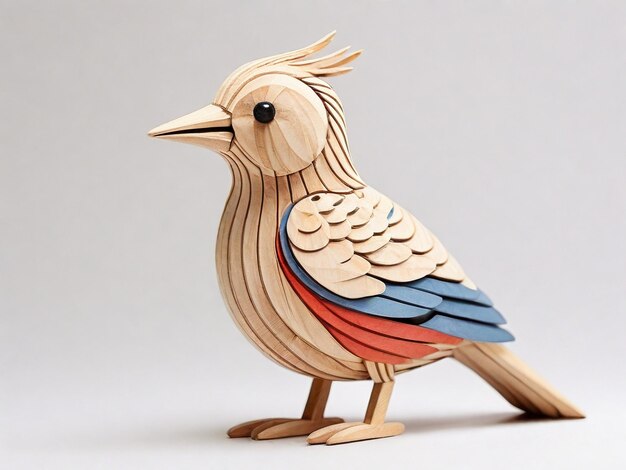 Photo wooden bird sculpture standing on light background