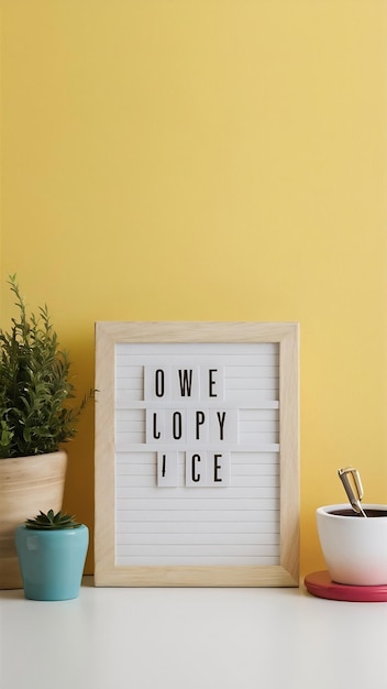 Wooden blank board for copy space over pastel yellow background