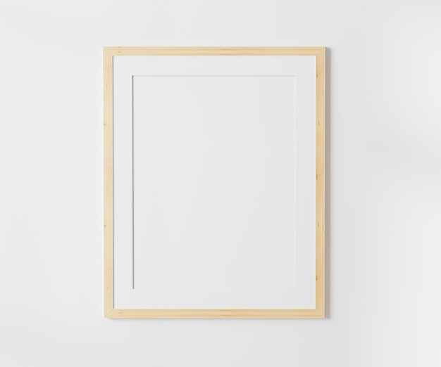 Wooden blank frame with mat on white wall mockup 45 ratio 40x50 cm 16 x 20 inches poster frame mockup 3d rendering